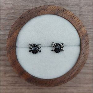 925 Sterling Silver Black Spider Stud Earrings